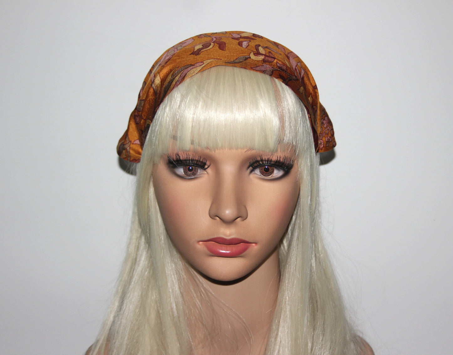 Burnt Orange pure silk head kerchief Structured triangle bandana Summer headband