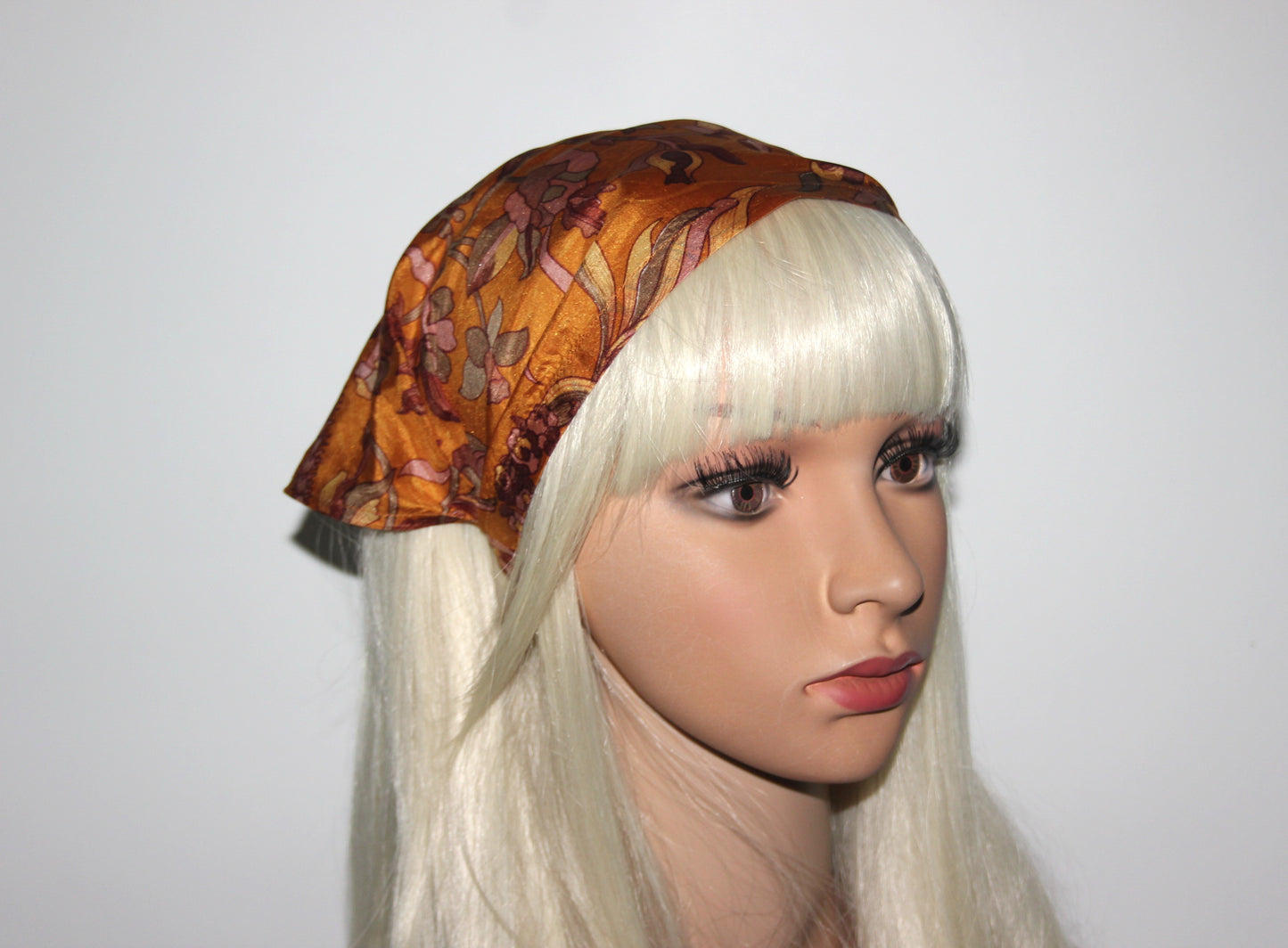 Burnt Orange pure silk head kerchief Structured triangle bandana Summer headband