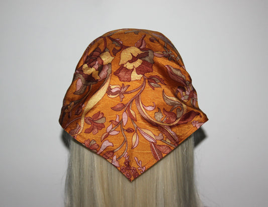 Burnt Orange pure silk head kerchief Structured triangle bandana Summer headband
