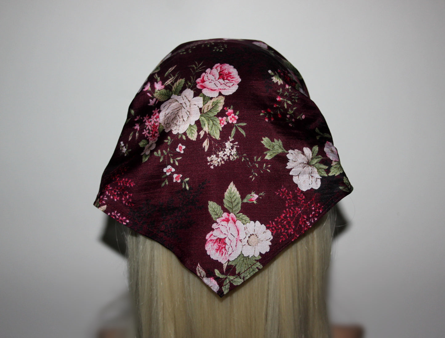 Dark Maroon & Pink pure silk head kerchief Triangle bandana headband Retro summer bandana