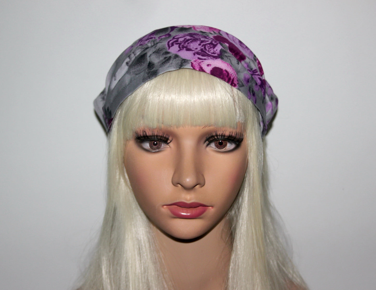 Floral print Head kerchief Gray & Purple cotton triangle bandana headband
