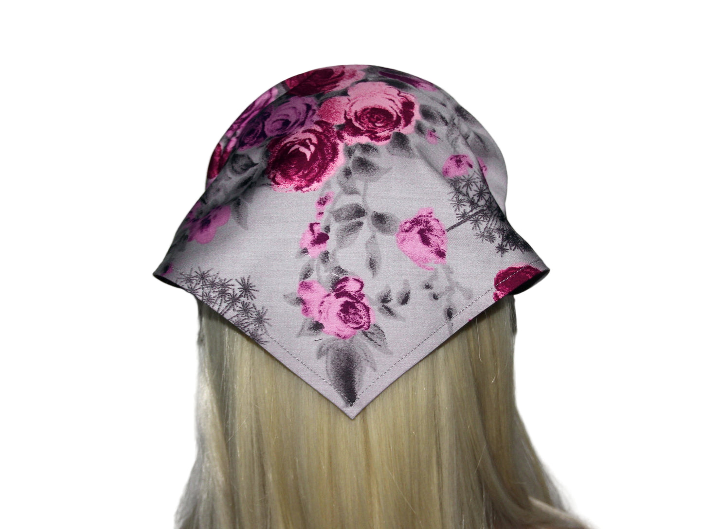 Floral print Head kerchief Gray & Purple cotton triangle bandana headband