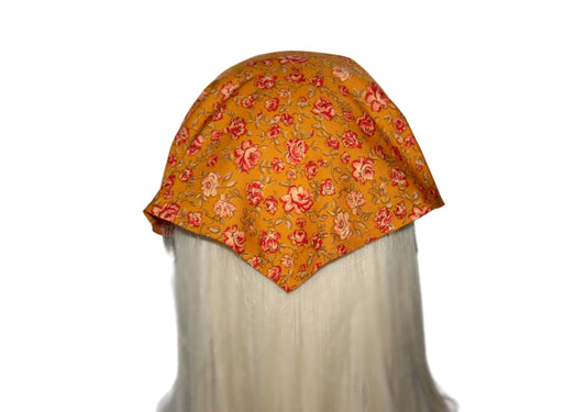 Triangle bandana headband Burnt Orange & Red Rose cotton head kerchief