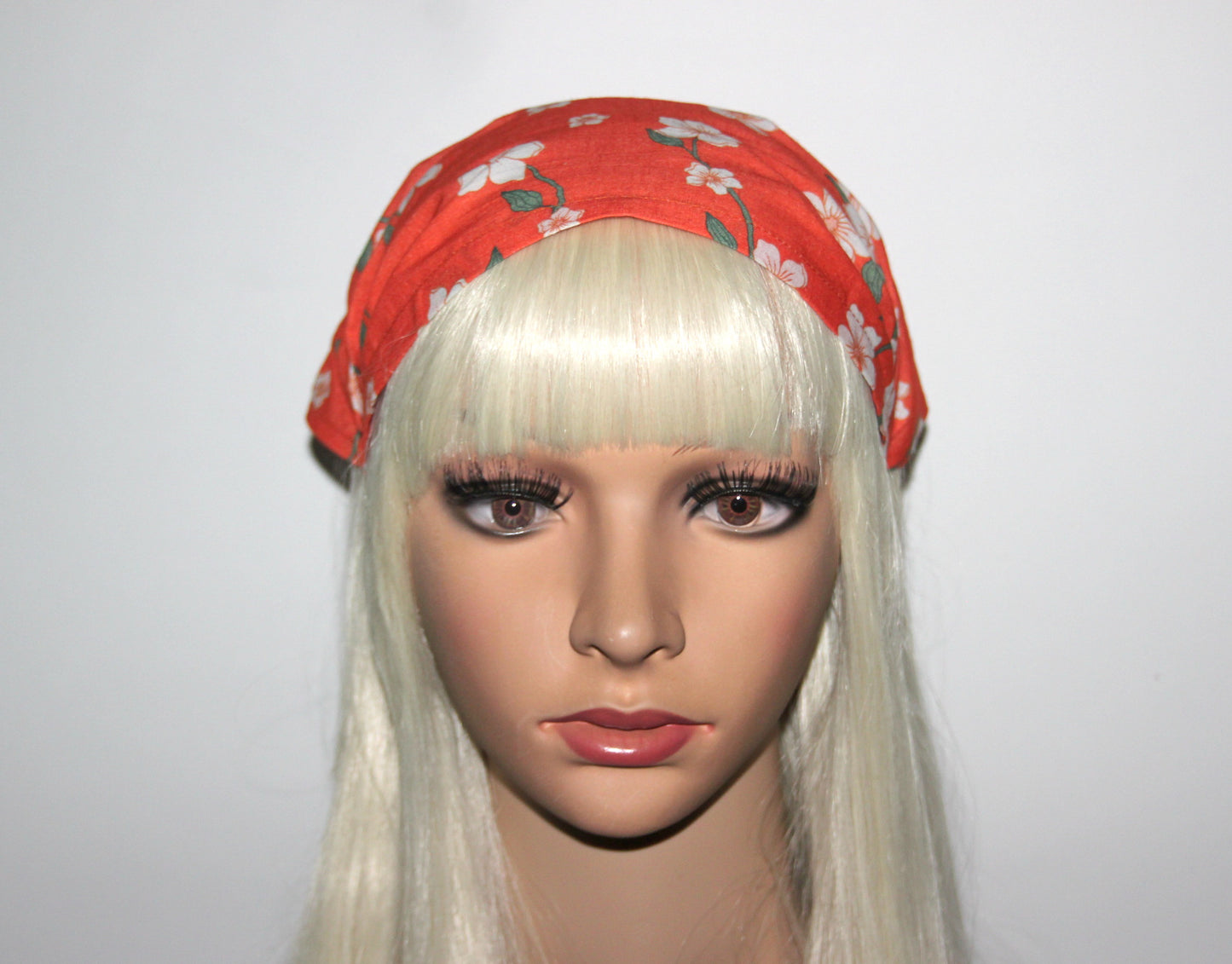 Triangle bandana headband Orange & Cream flower print batiste cotton head kerchief