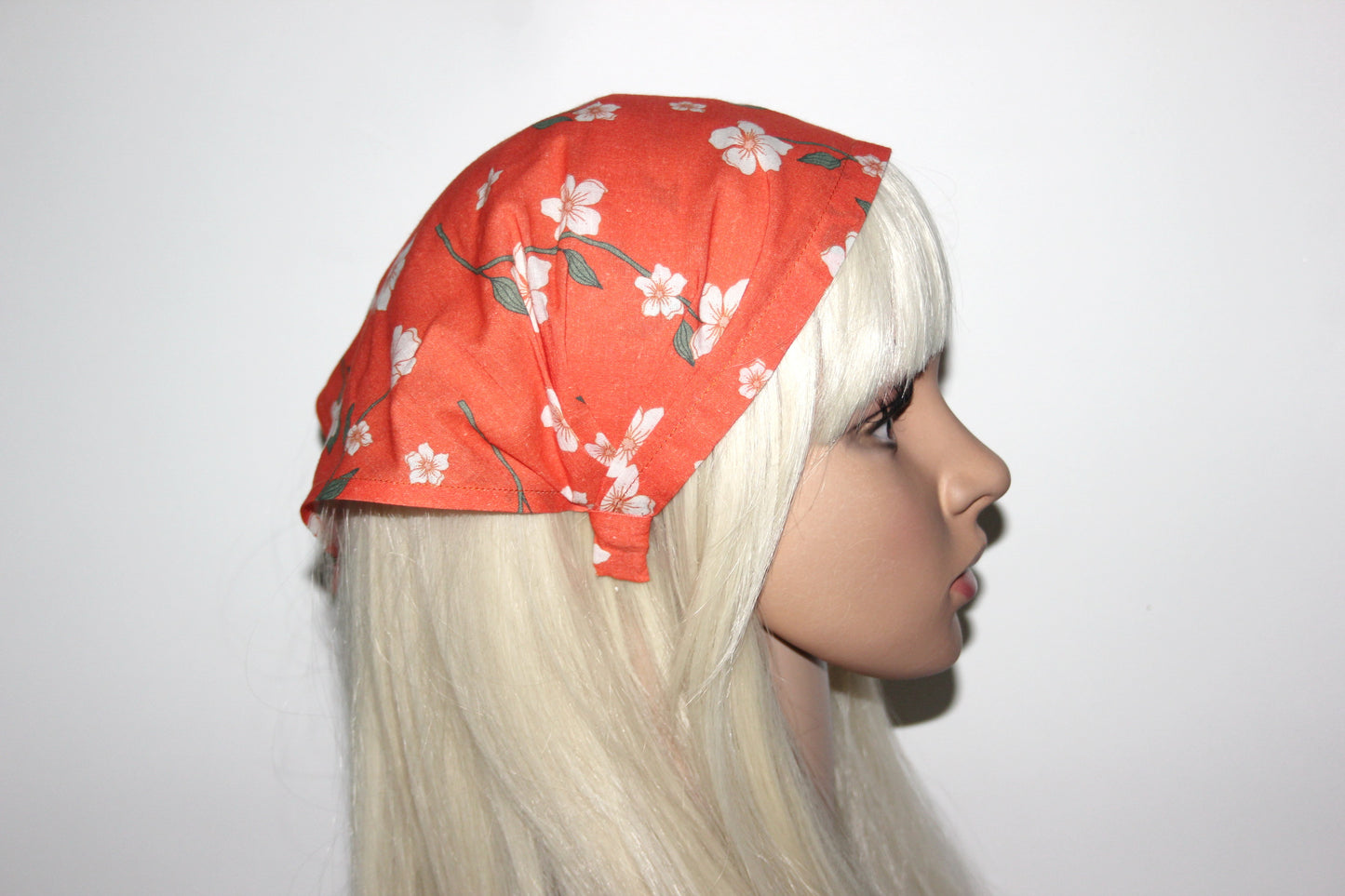 Triangle bandana headband Orange & Cream flower print batiste cotton head kerchief