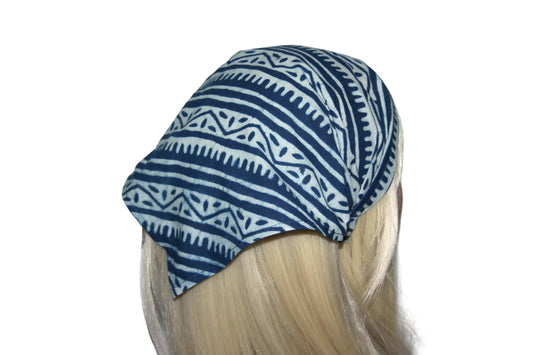 Indigo head kerchief Blue & White block print cotton bandana headband