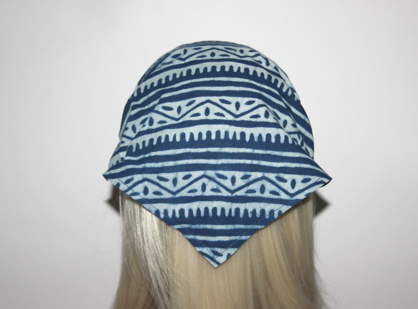 Indigo head kerchief Blue & White block print cotton bandana headband