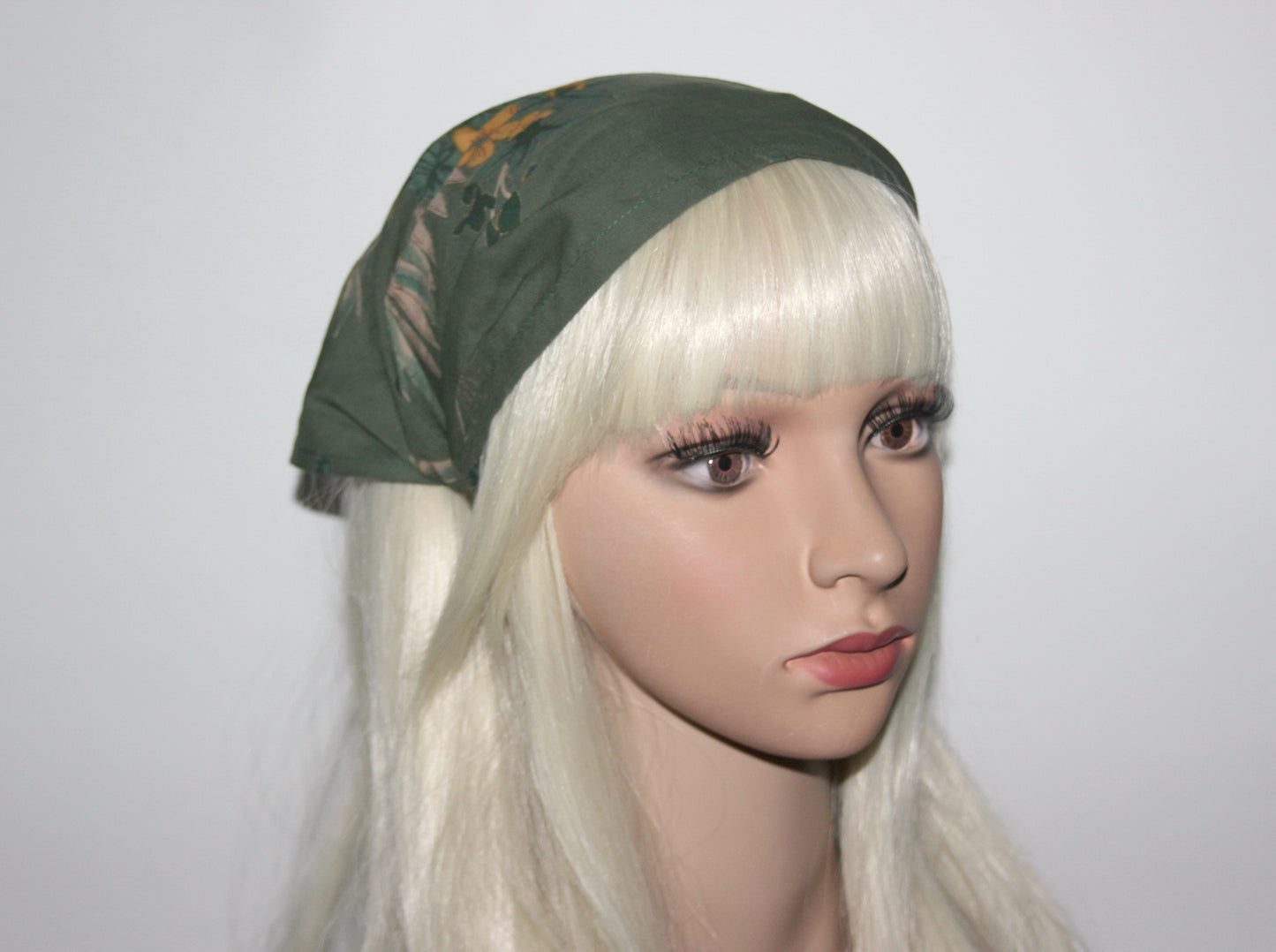 Army Green hair kerchief Batiste floral print bandana headband Summer head cover