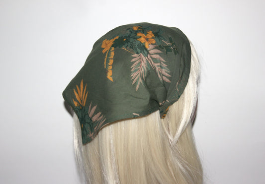Army Green hair kerchief Batiste floral print bandana headband Summer head cover