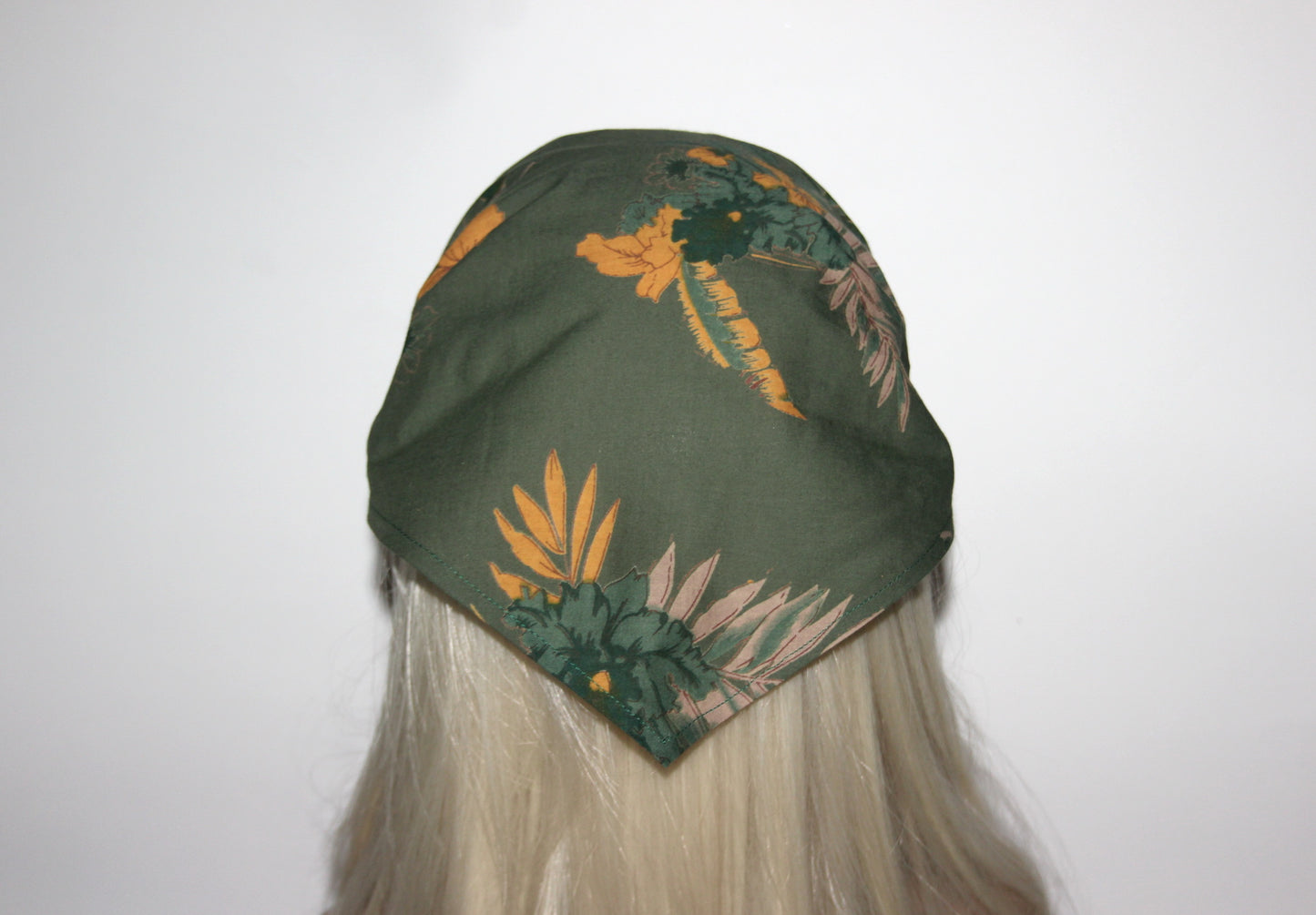Army Green hair kerchief Batiste floral print bandana headband Summer head cover