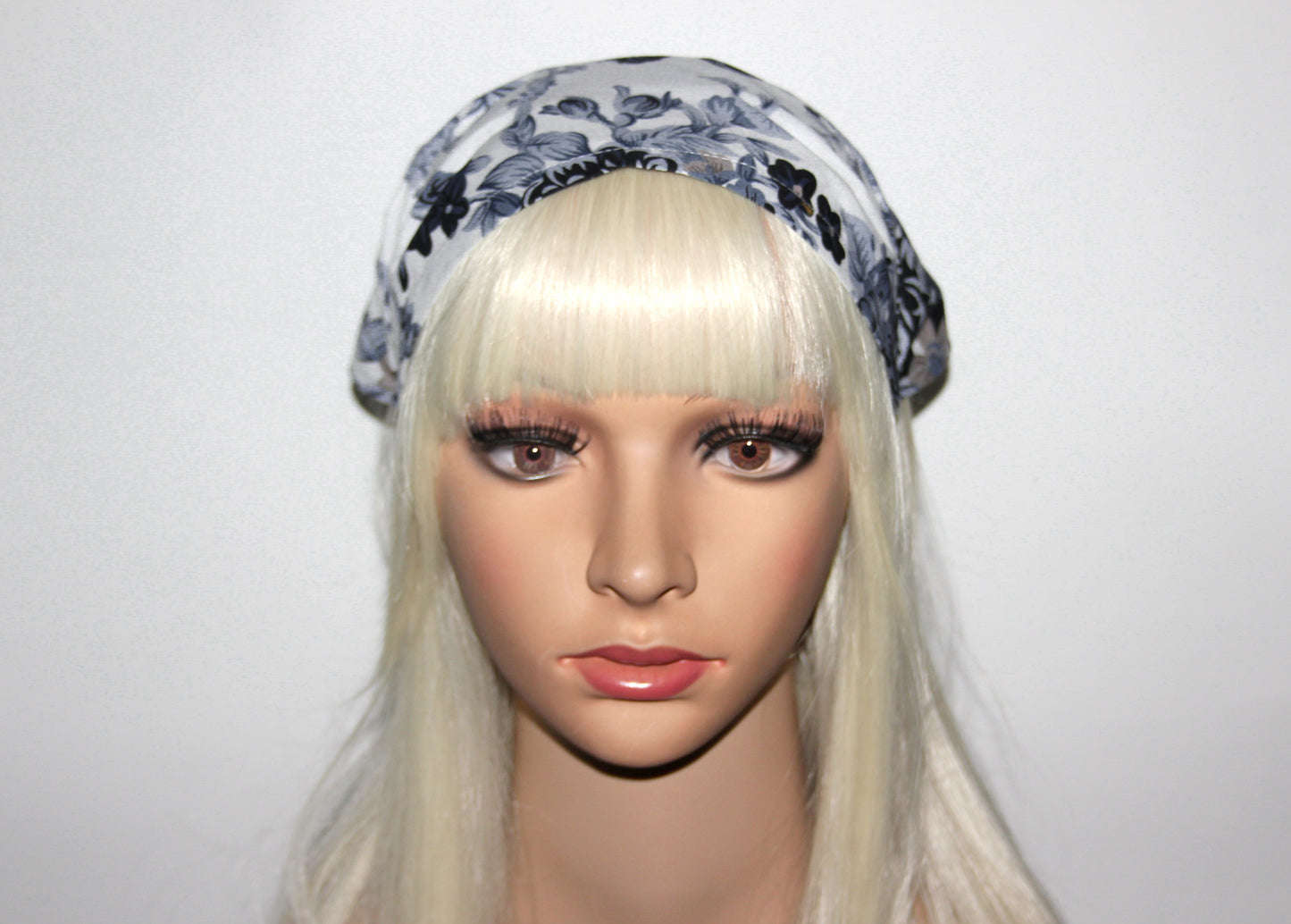 White head kerchief Dark Gray Flower print cotton triangle bandana headband