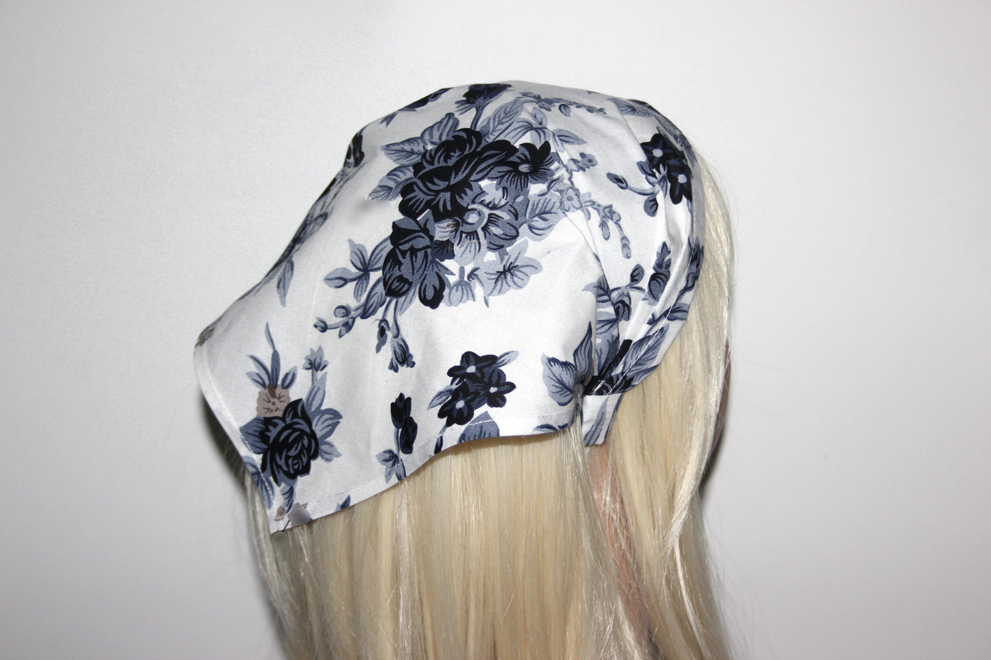 White head kerchief Dark Gray Flower print cotton triangle bandana headband