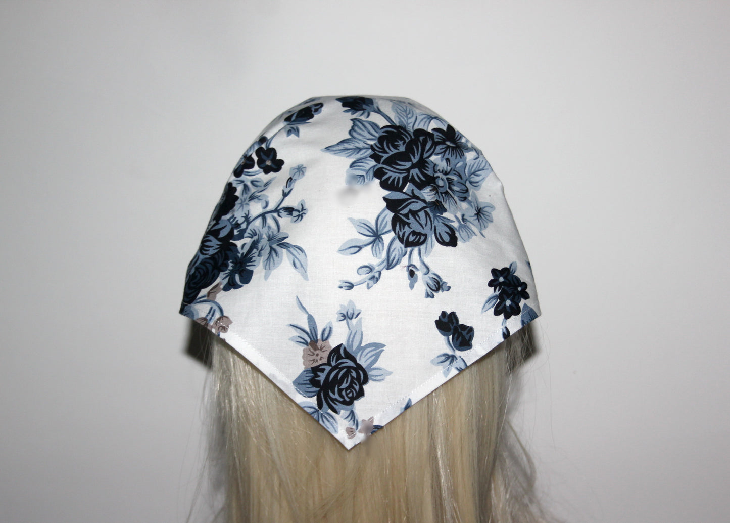 White head kerchief Dark Gray Flower print cotton triangle bandana headband