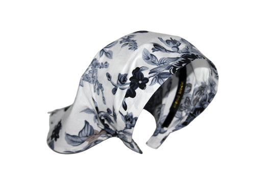 White head kerchief Dark Gray Flower print cotton triangle bandana headband