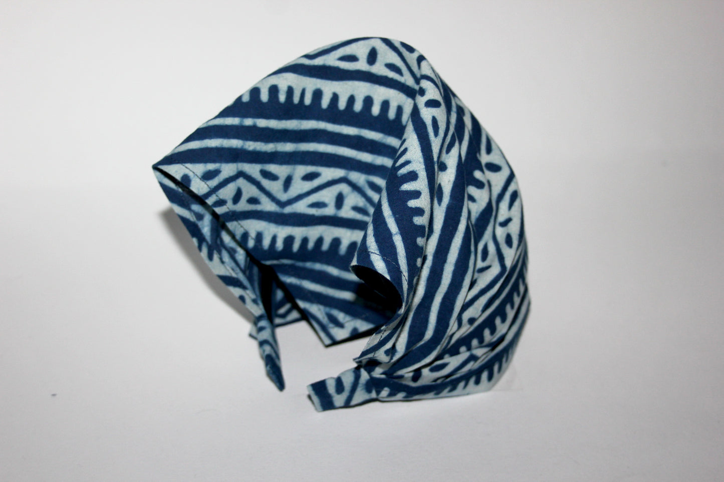 Indigo head kerchief Blue & White block print cotton bandana headband