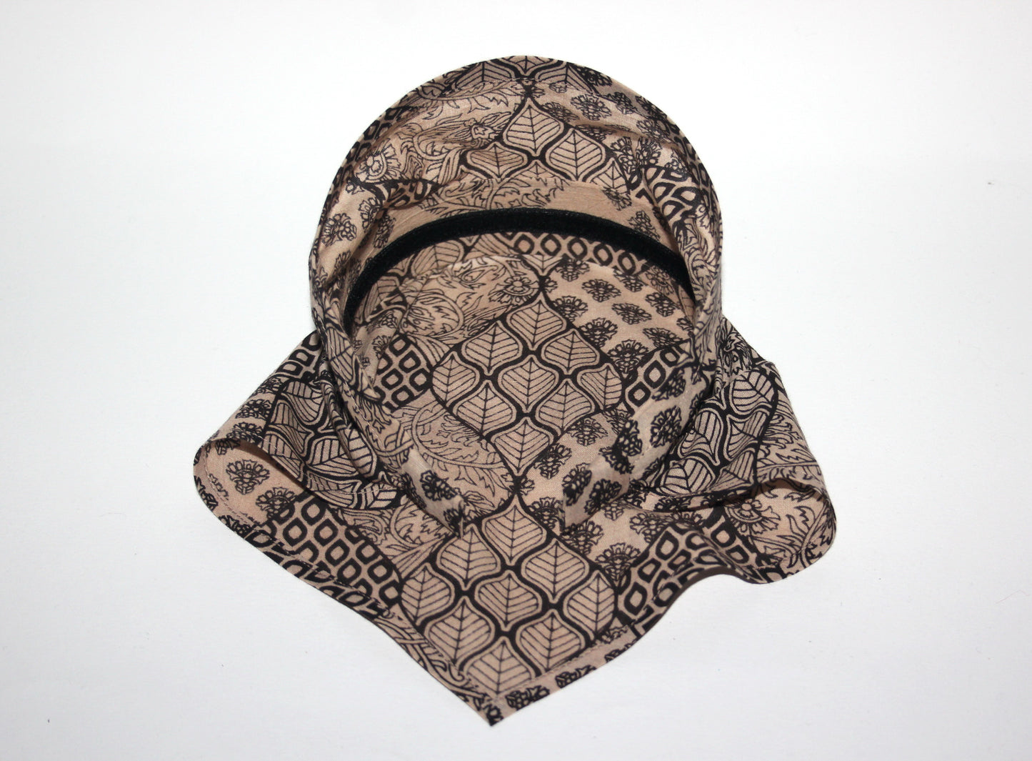 Bandana headband Natural Beige & Black structured cotton batiste kerchief