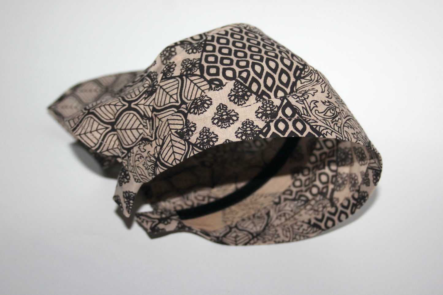 Bandana headband Natural Beige & Black structured cotton batiste kerchief