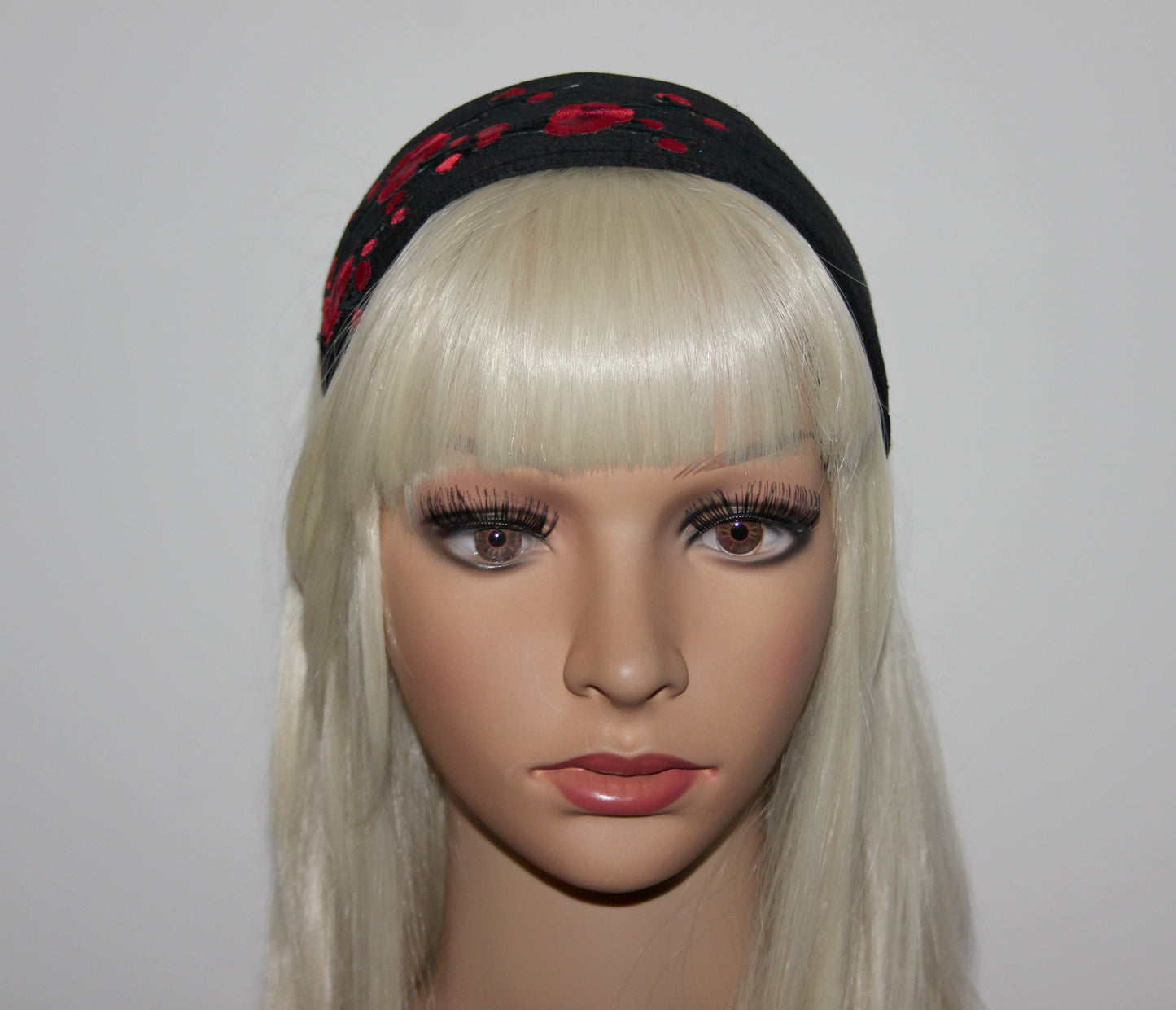 Embroidered silk headband for women Black & Red sakura hairband scarf