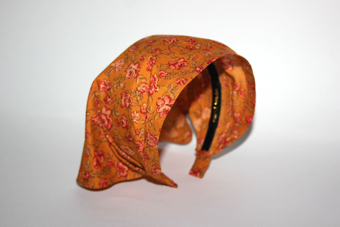 Triangle bandana headband Burnt Orange & Red Rose cotton head kerchief