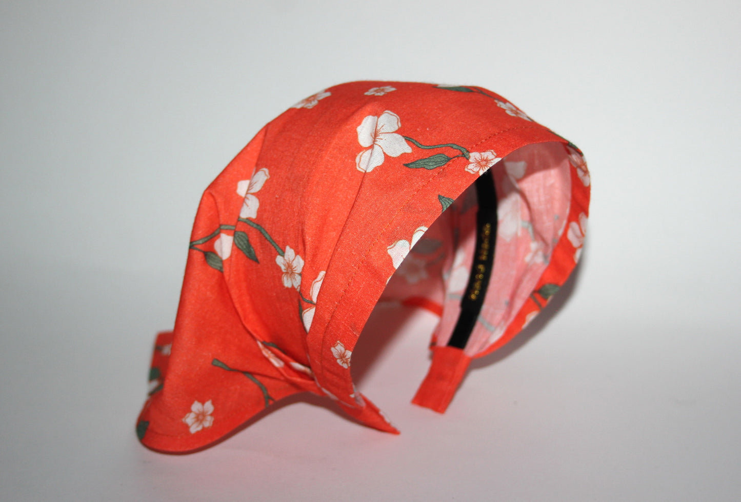 Triangle bandana headband Orange & Cream flower print batiste cotton head kerchief