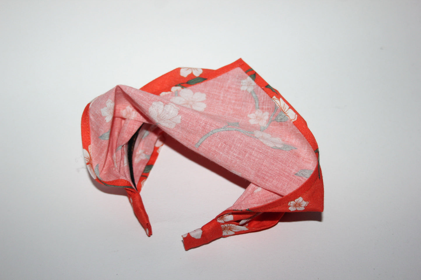 Triangle bandana headband Orange & Cream flower print batiste cotton head kerchief