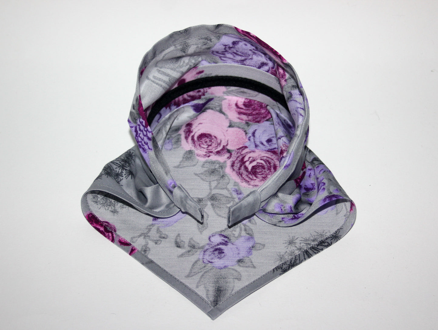 Floral print Head kerchief Gray & Purple cotton triangle bandana headband
