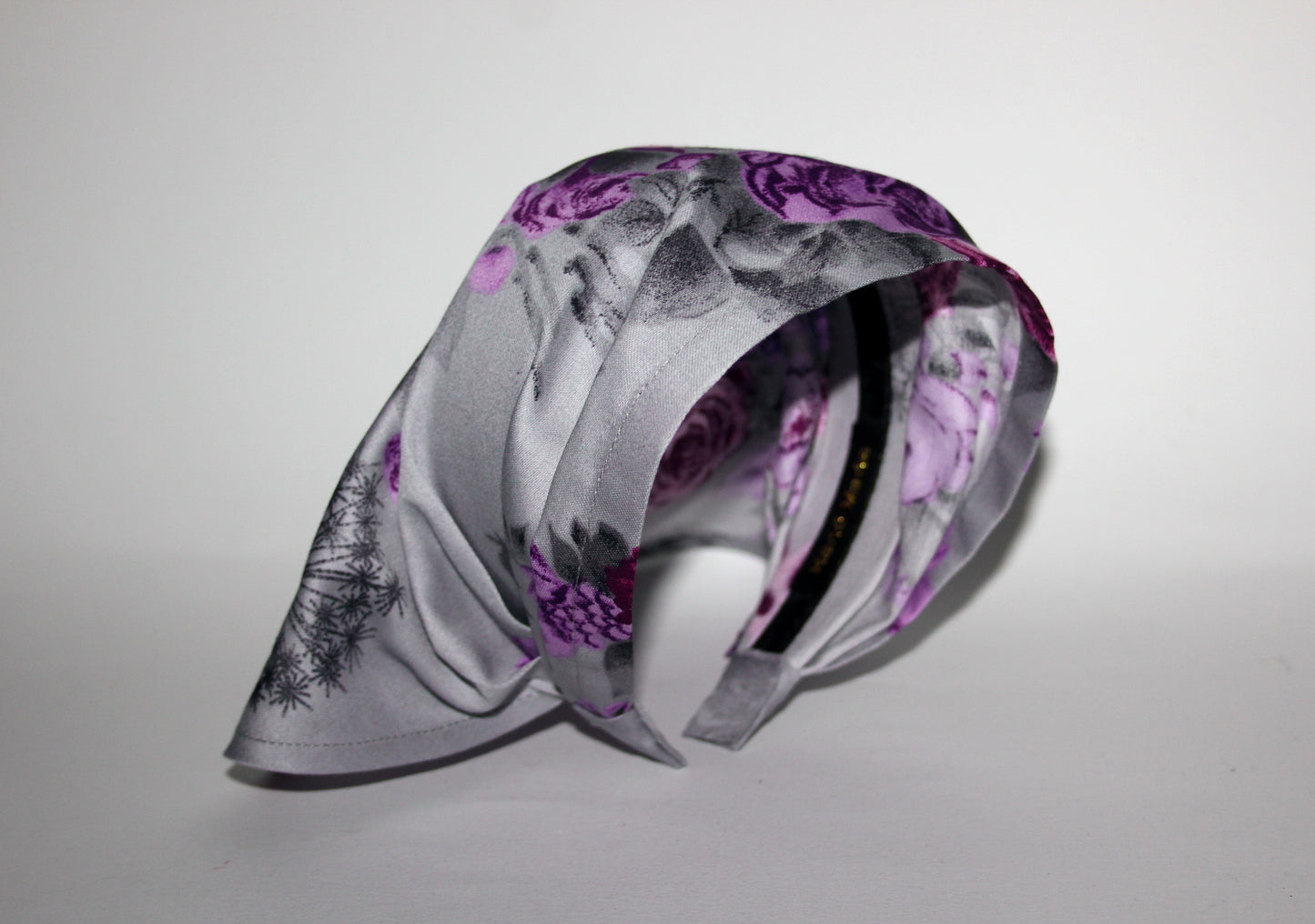 Floral print Head kerchief Gray & Purple cotton triangle bandana headband