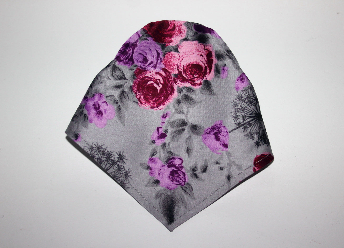 Floral print Head kerchief Gray & Purple cotton triangle bandana headband