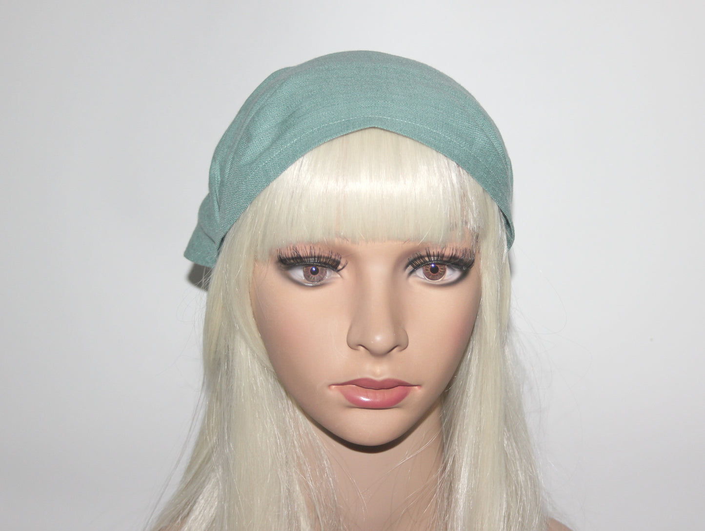 Eucalyptus green linen kerchief Triangle bandana headband Hippie hairband