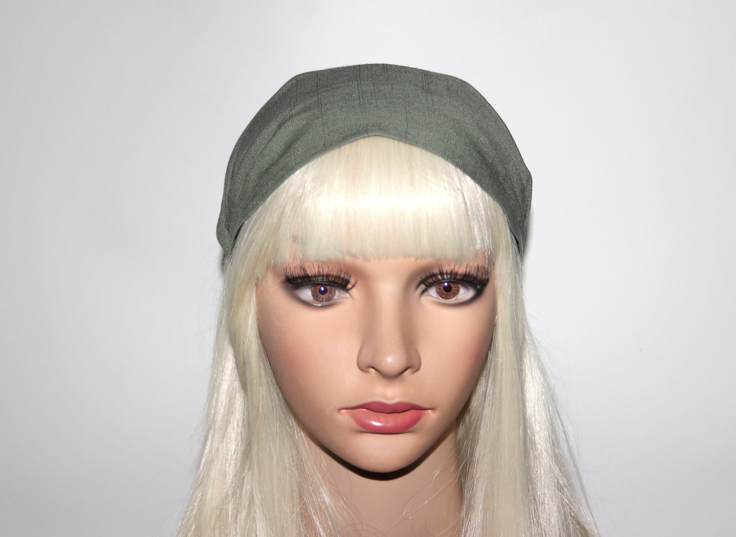Olive green linen kerchief Triangle bandana headband Hippie hairband