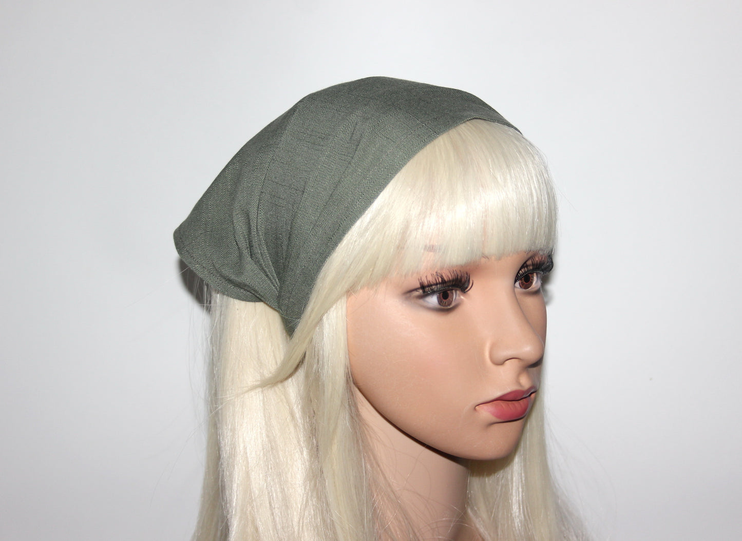 Olive green linen kerchief Triangle bandana headband Hippie hairband