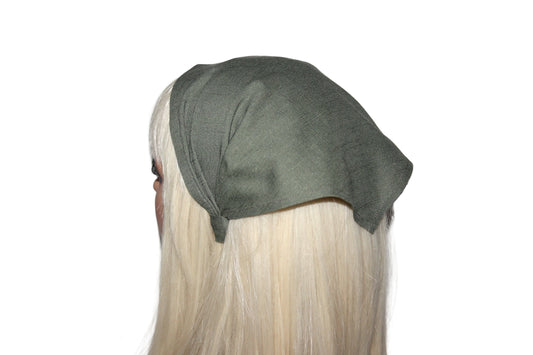 Olive green linen kerchief Triangle bandana headband Hippie hairband