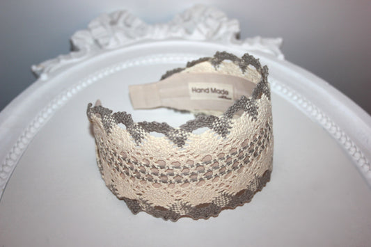 Gray & Ivory knit hairband 3"inches cotton headband Wide retro head cover