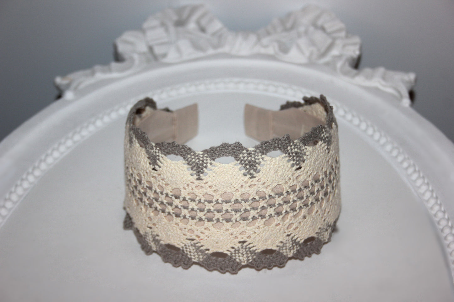 Gray & Ivory knit hairband 3"inches cotton headband Wide retro head cover