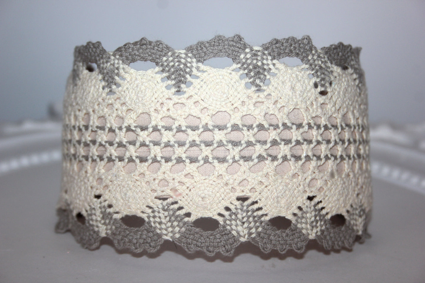 Gray & Ivory knit hairband 3"inches cotton headband Wide retro head cover