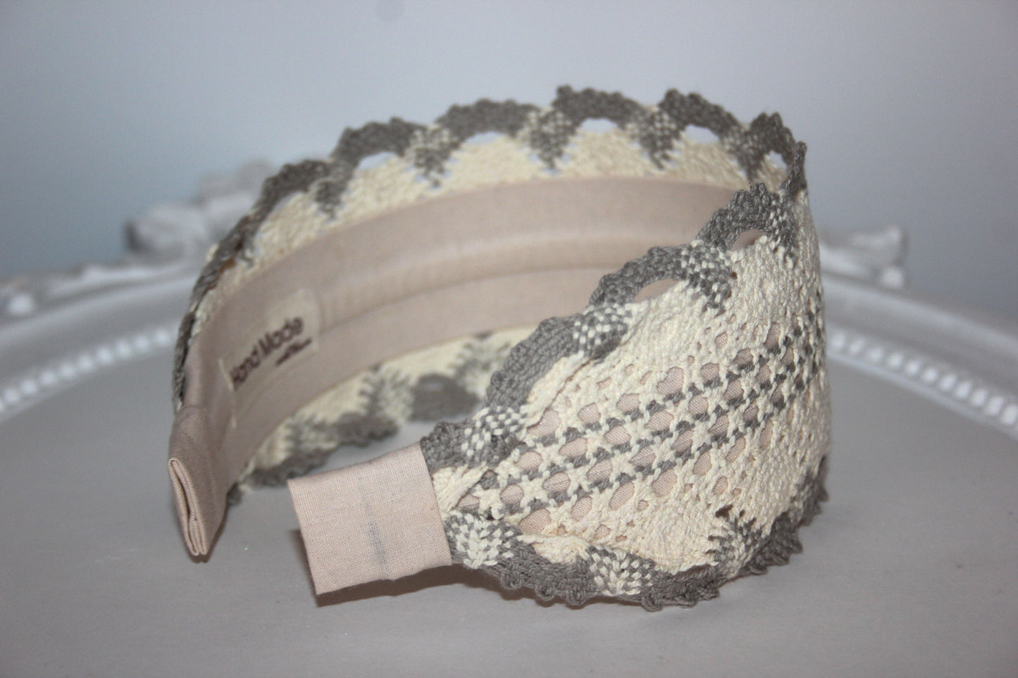 Gray & Ivory knit hairband 3"inches cotton headband Wide retro head cover