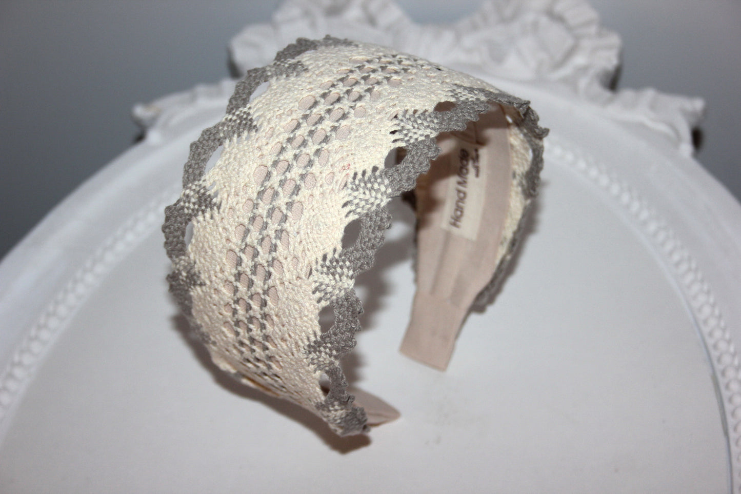 Gray & Ivory knit hairband 3"inches cotton headband Wide retro head cover
