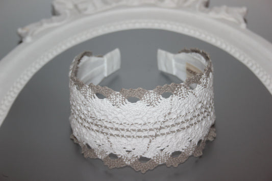 Gray and White cotton knit hair band 3" inches knitted headband for women, Wide retro head wrap