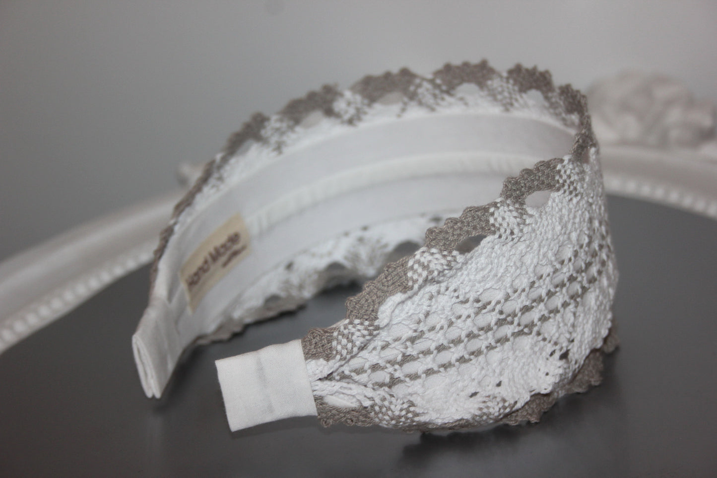 Gray and White cotton knit hair band 3" inches knitted headband for women, Wide retro head wrap