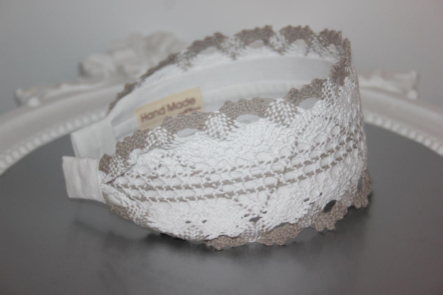Gray and White cotton knit hair band 3" inches knitted headband for women, Wide retro head wrap