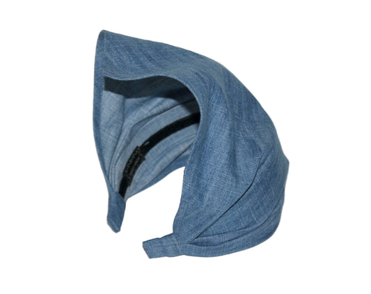 Blue Denim hair kerchief Bandana headband 10"/14" inch triangle head cover, hippie headpiece