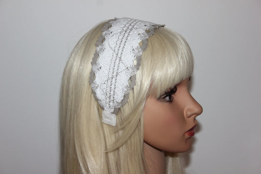 Gray and White cotton knit hair band 3" inches knitted headband for women, Wide retro head wrap
