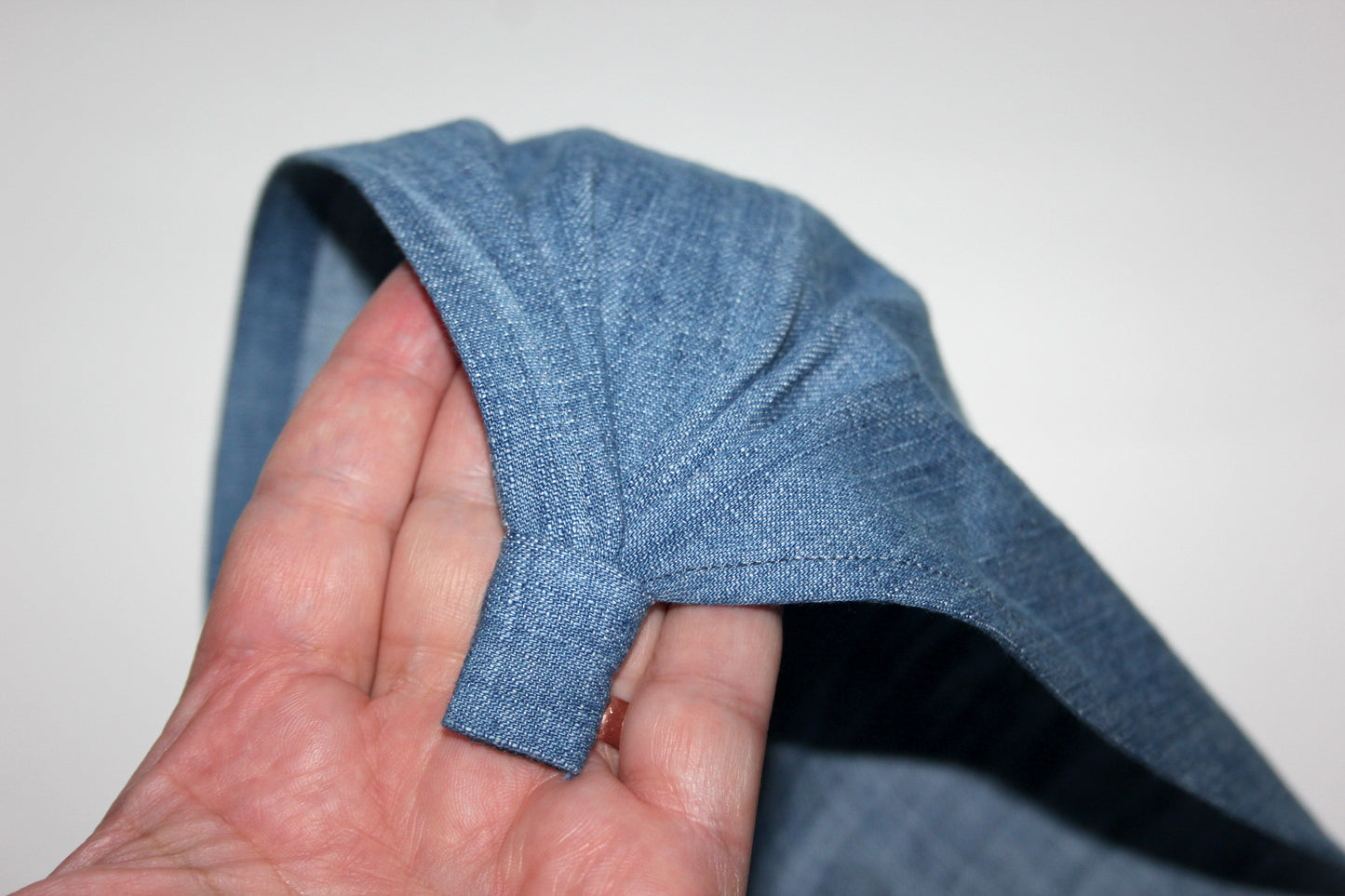 Blue Denim hair kerchief Bandana headband 10"/14" inch triangle head cover, hippie headpiece