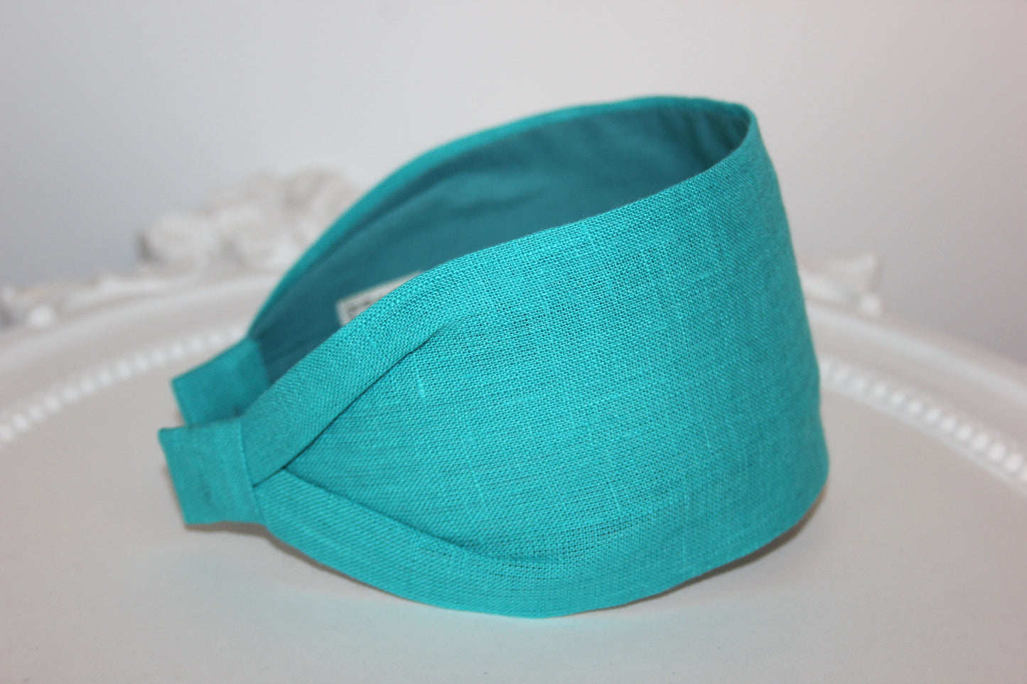 Linen headband women Turquoise head scarf