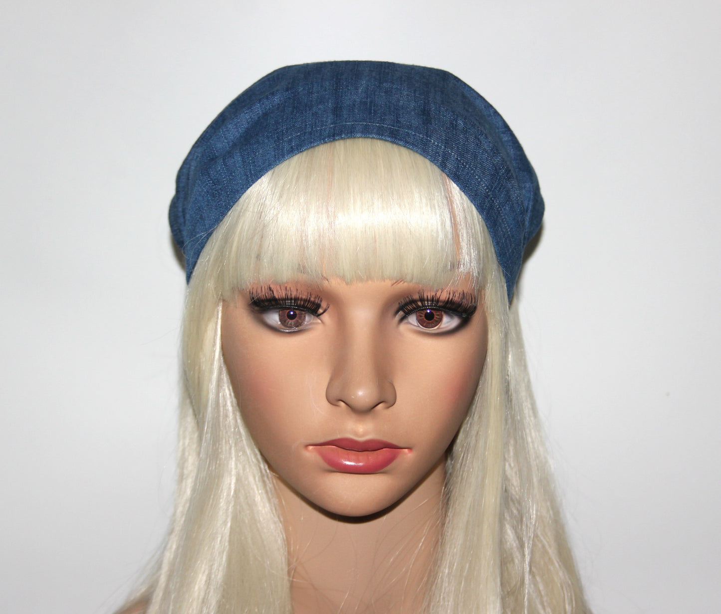 Denim hair kerchief Blue Bandana headband 10"/14" inch triangle head cover, hippie headpiece