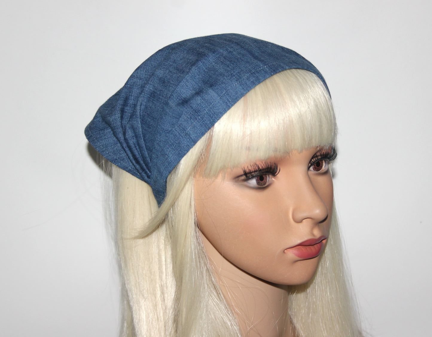 Denim hair kerchief Blue Bandana headband 10"/14" inch triangle head cover, hippie headpiece