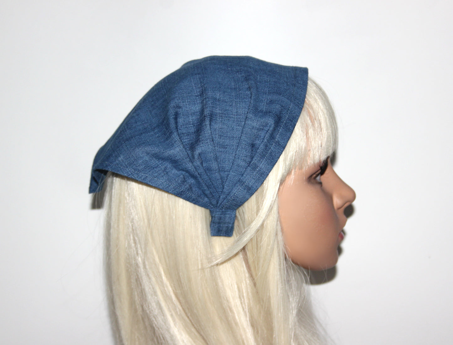 Denim hair kerchief Blue Bandana headband 10"/14" inch triangle head cover, hippie headpiece