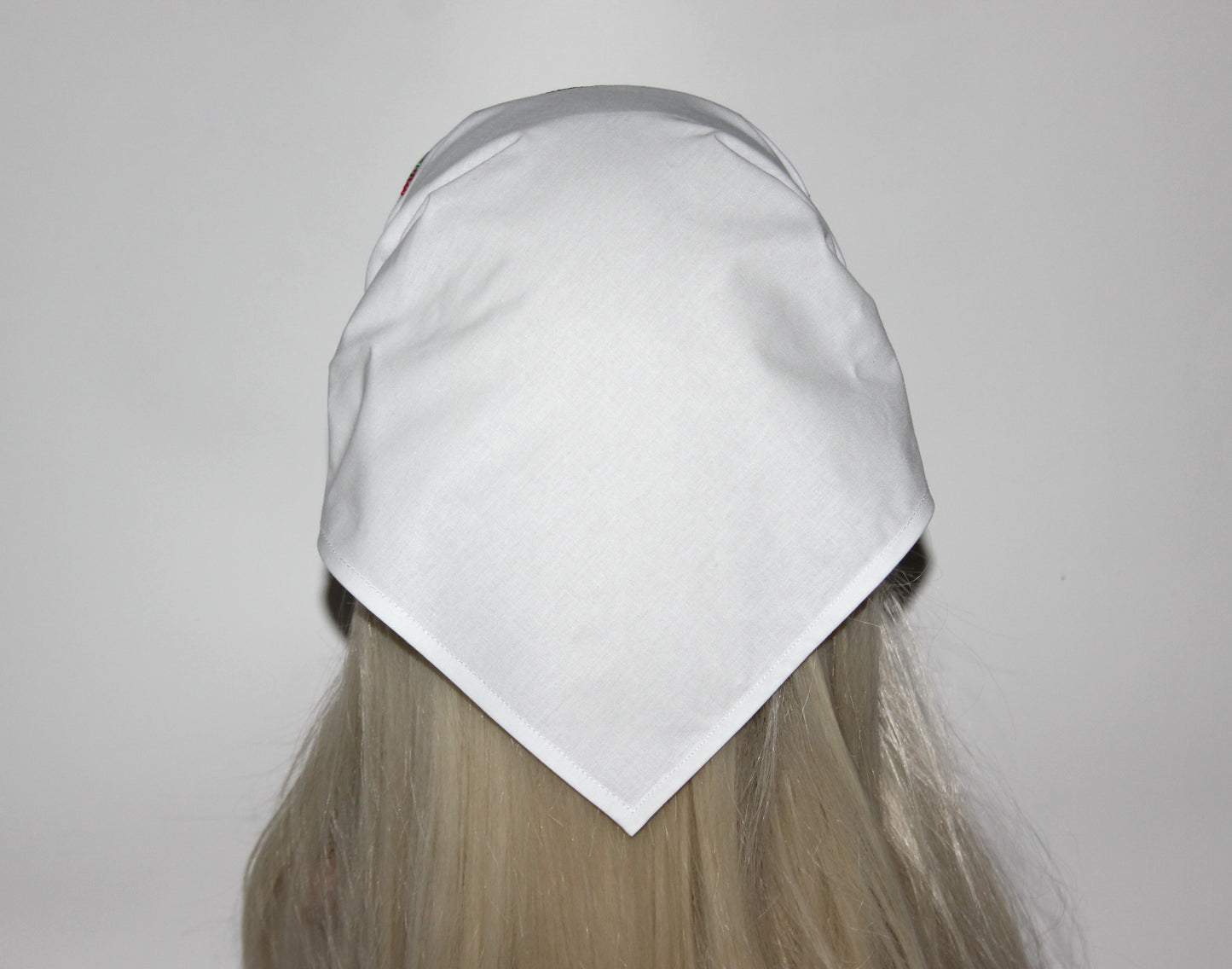 White traditional bandana 14" inch Embroidered cotton kerchief Ethnic triangle headband