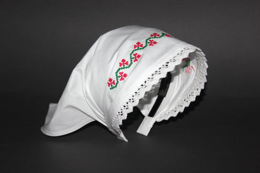 White traditional bandana 14" inch Embroidered cotton kerchief Ethnic triangle headband
