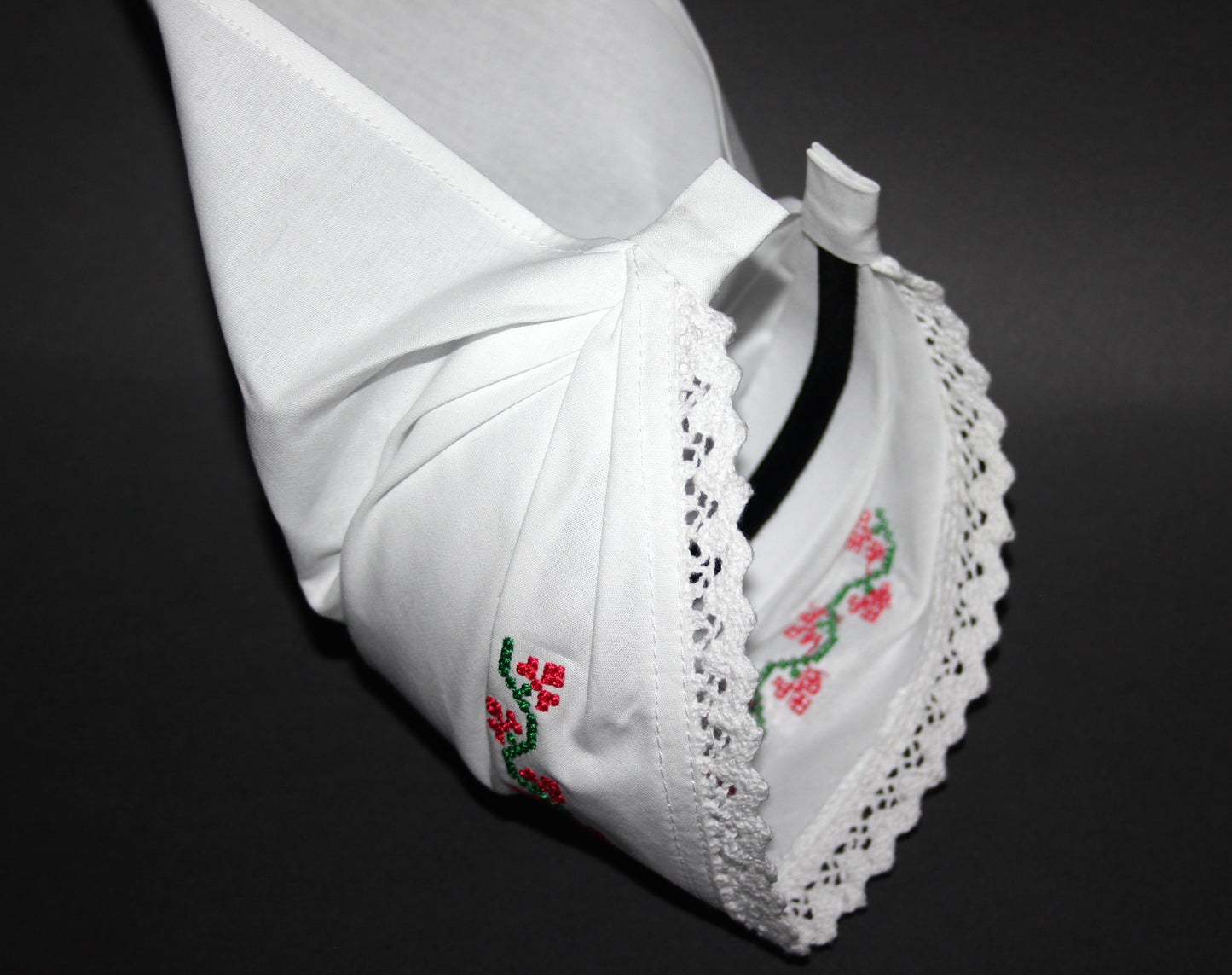 White traditional bandana 14" inch Embroidered cotton kerchief Ethnic triangle headband